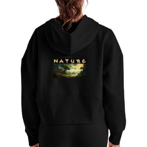 Whispers of Green Peaks - Women's Half Zip Cropped Hoodie