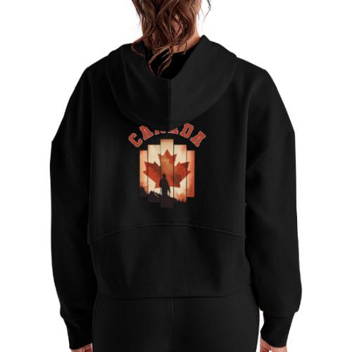 Proud Canadian Shadow - Women's Half Zip Cropped Hoodie