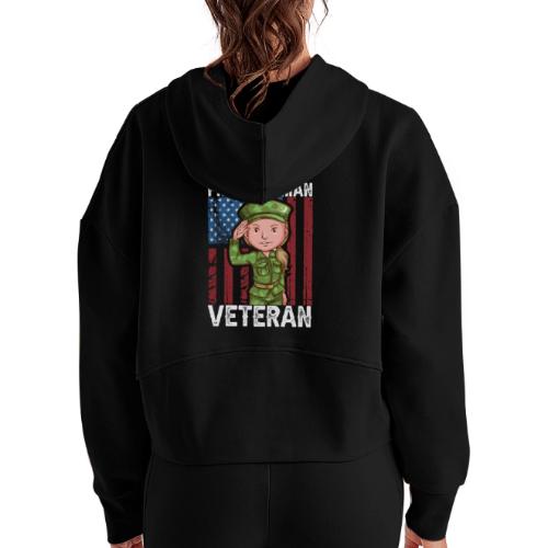 Proud Woman Veteran - Women's Half Zip Cropped Hoodie