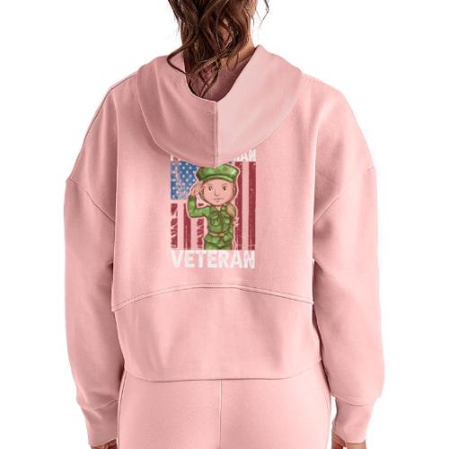 Proud Woman Veteran - Women's Half Zip Cropped Hoodie