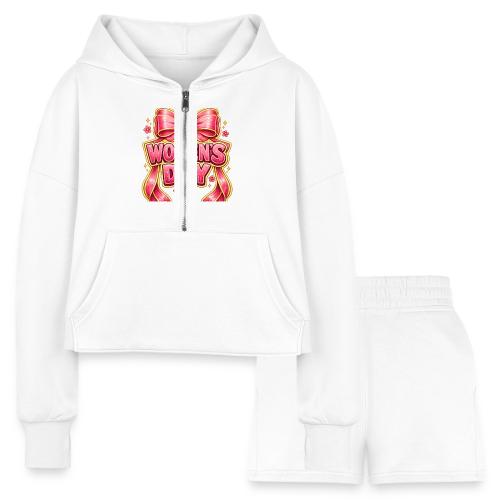 Cute Pink Bow Women’s Day Feminist Symbol - Women’s Cropped Hoodie & Jogger Short Set