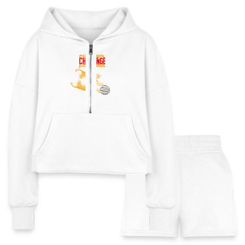 Double tiger fashion, jungle feline animals. - Women’s Cropped Hoodie & Jogger Short Set
