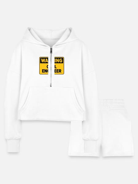 Warning Civil Engineer Funny Sign Design - Women’s Cropped Hoodie & Jogger Short Set - white - Front