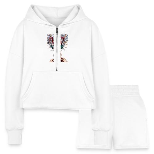 Toasting Hands T-Shirt Confetti Shower Premium - Women’s Cropped Hoodie & Jogger Short Set
