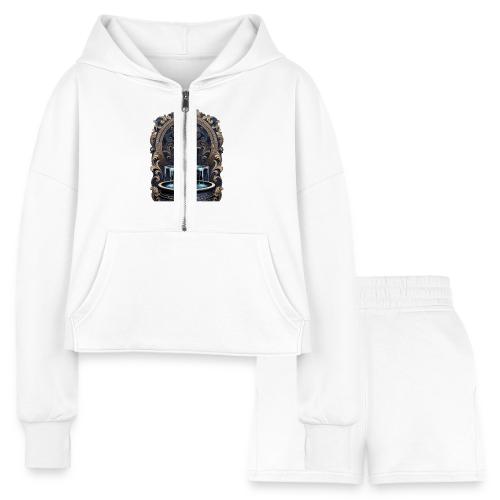 Gilded Baroque Fountain T-Shirt - Women’s Cropped Hoodie & Jogger Short Set