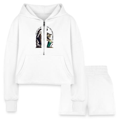 Lucky Last Call Cat Graphic Tee - Women’s Cropped Hoodie & Jogger Short Set
