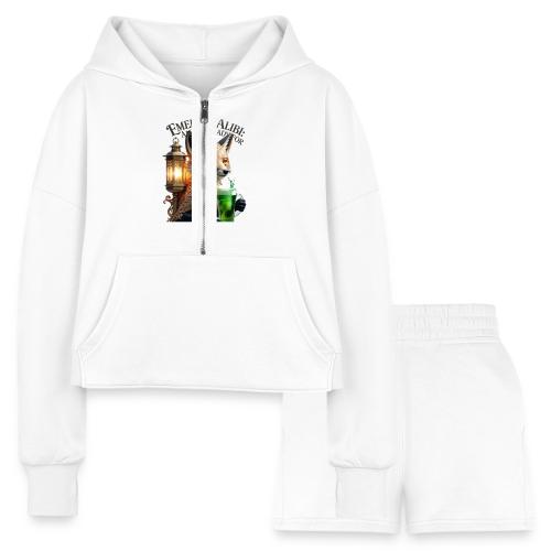 Emerald Alibi Fox Graphic Tee - Women’s Cropped Hoodie & Jogger Short Set