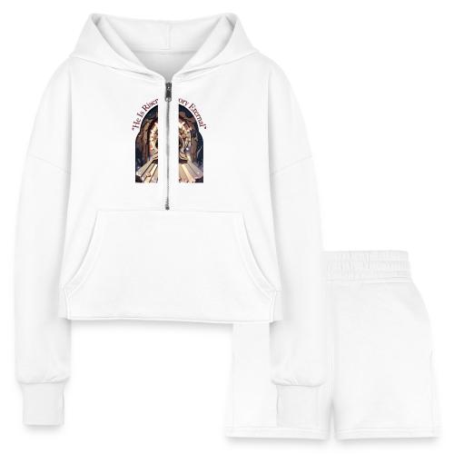 Easter He Is Risen Face of Christ T Shirt, Gift - Women’s Cropped Hoodie & Jogger Short Set