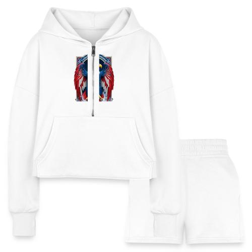 USA Eagle Emblem T Shirt, USA Soccer Pride Gift - Women’s Cropped Hoodie & Jogger Short Set