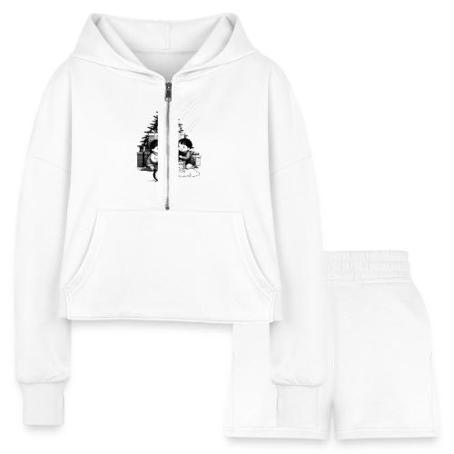 Christmas Morning T-Shirt | Minimalist Kids Gifts - Women’s Cropped Hoodie & Jogger Short Set