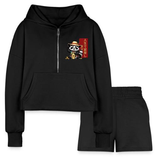 Lucky Tanuki: Playful Japanese Raccoon Design - Women’s Cropped Hoodie & Jogger Short Set