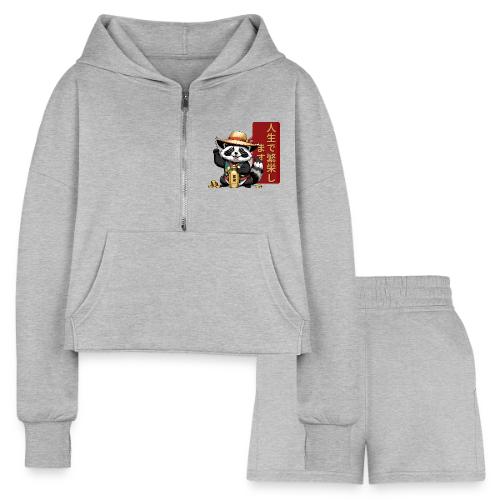 Lucky Tanuki: Playful Japanese Raccoon Design - Women’s Cropped Hoodie & Jogger Short Set