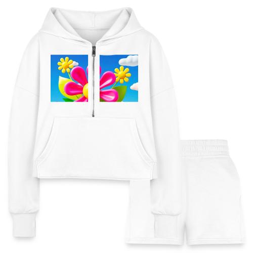 Pink Floral Peace | Sky & Nature Design - Women’s Cropped Hoodie & Jogger Short Set