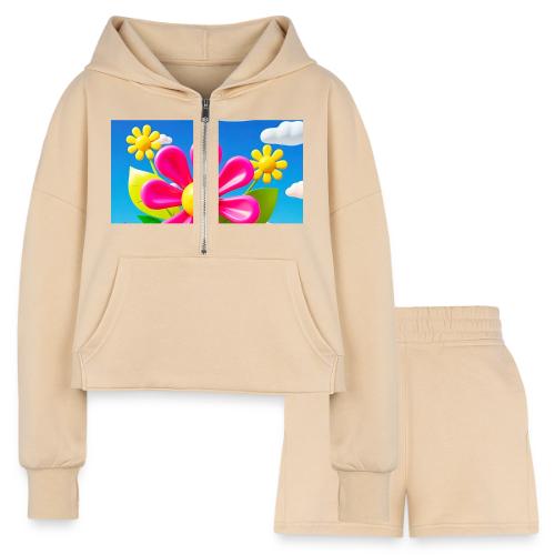 Pink Floral Peace | Sky & Nature Design - Women’s Cropped Hoodie & Jogger Short Set
