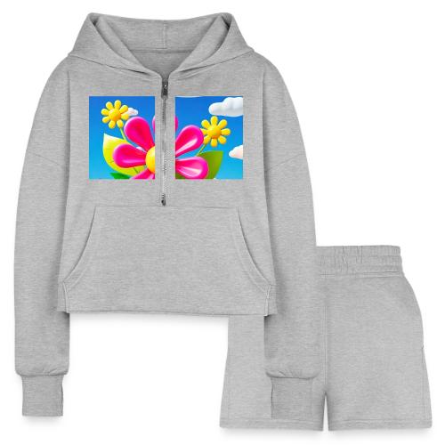 Pink Floral Peace | Sky & Nature Design - Women’s Cropped Hoodie & Jogger Short Set
