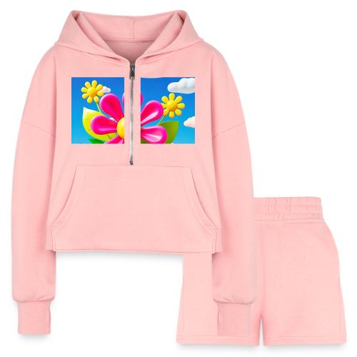 Pink Floral Peace | Sky & Nature Design - Women’s Cropped Hoodie & Jogger Short Set
