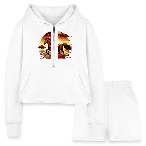 Year of the Horse Sunrise T Shirt, Lunar New Year - Women’s Cropped Hoodie & Jogger Short Set