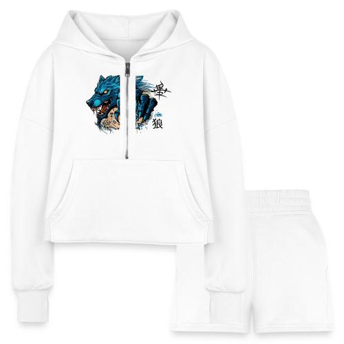 Blue Wolf Graffiti Street Art - Women’s Cropped Hoodie & Jogger Short Set