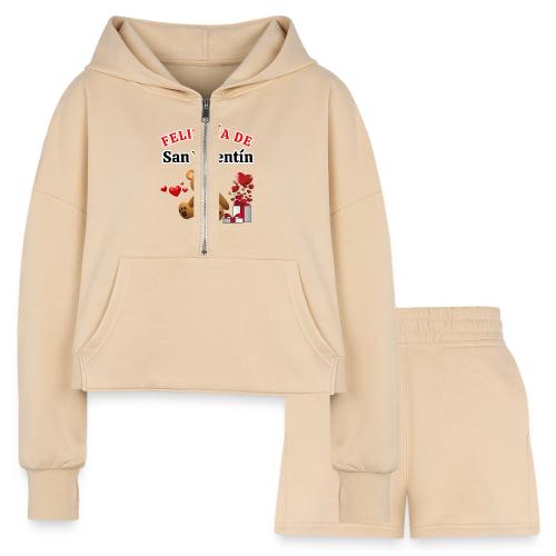 Valentine's Day Celebration Bears Love Hearts. - Women’s Cropped Hoodie & Jogger Short Set