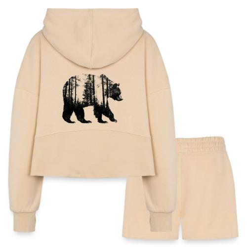 Evergreen Bear Silhouette - Women’s Cropped Hoodie & Jogger Short Set