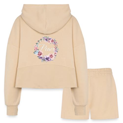 Peace Floral Design - Women’s Cropped Hoodie & Jogger Short Set
