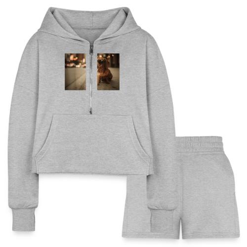 Funny Dachshund Iced Coffee Lover Tee - Women’s Cropped Hoodie & Jogger Short Set