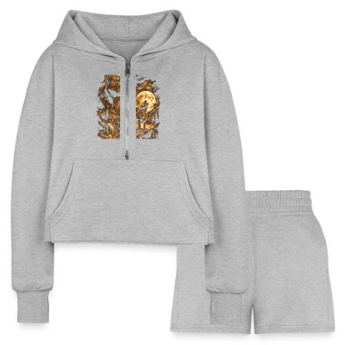 Pit Bull Howling Moon Fantasy Forest Tee - Women’s Cropped Hoodie & Jogger Short Set