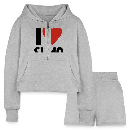 I Love Sumo – Bold Minimalist Sumo Wrestling Fan - Women’s Cropped Hoodie & Jogger Short Set
