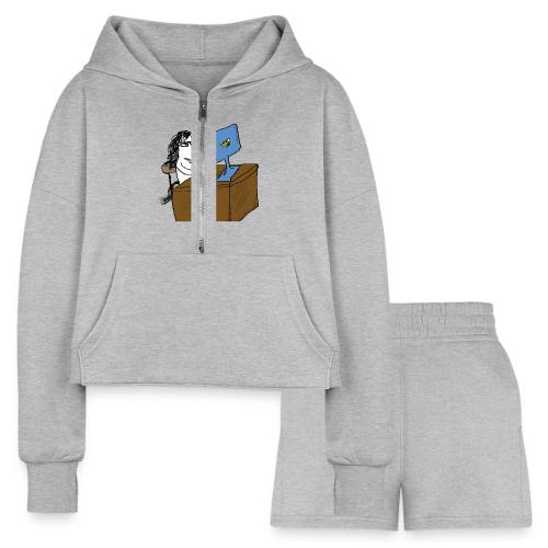 Kaede the Unicorn a the office - Women’s Cropped Hoodie & Jogger Short Set