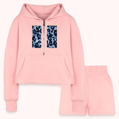 blue ank black leopard pattern - Women’s Cropped Hoodie & Jogger Short Set