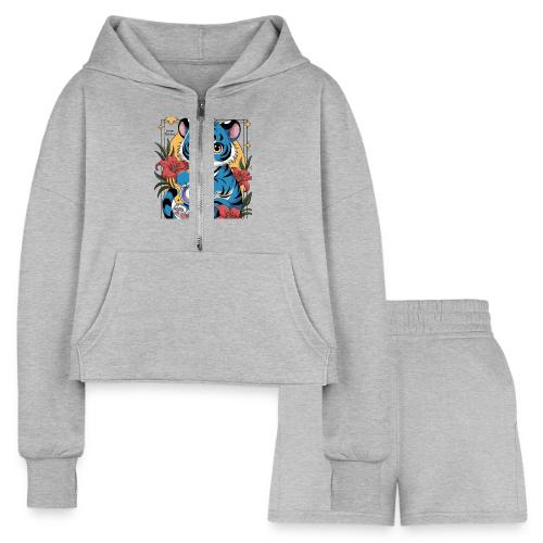 Mystic Blue Tiger Anime Potion Design – Cute tiger - Women’s Cropped Hoodie & Jogger Short Set
