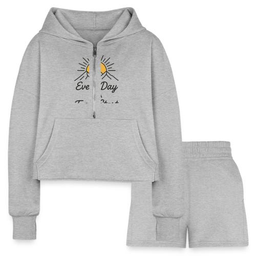 Inspirational Mountain Sunrise Motif - Women’s Cropped Hoodie & Jogger Short Set
