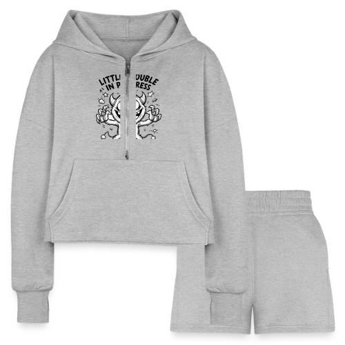 Playful Mischief Demon Illustration - Women’s Cropped Hoodie & Jogger Short Set