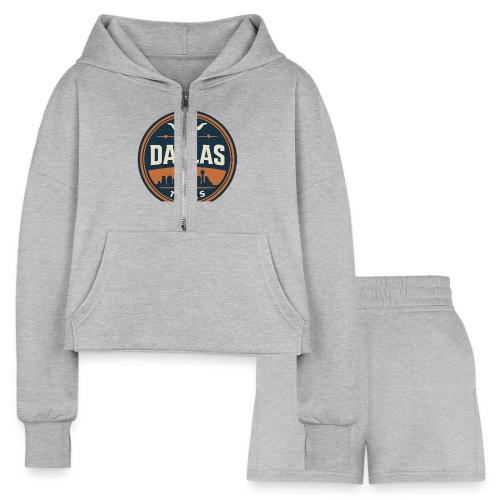 Vintage Dallas Texas Western Skyline Retro Cowboy - Women’s Cropped Hoodie & Jogger Short Set