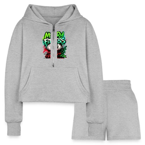 Merry Fitness Christmas Gym Humor - Women’s Cropped Hoodie & Jogger Short Set