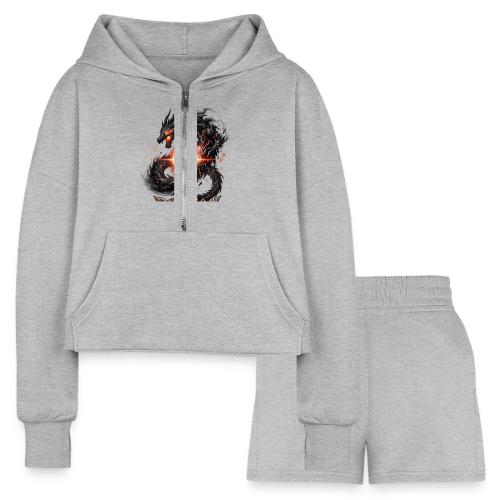 Dravon Fire Dragon Dark Fantasy Graphic T-Shirt - Women’s Cropped Hoodie & Jogger Short Set