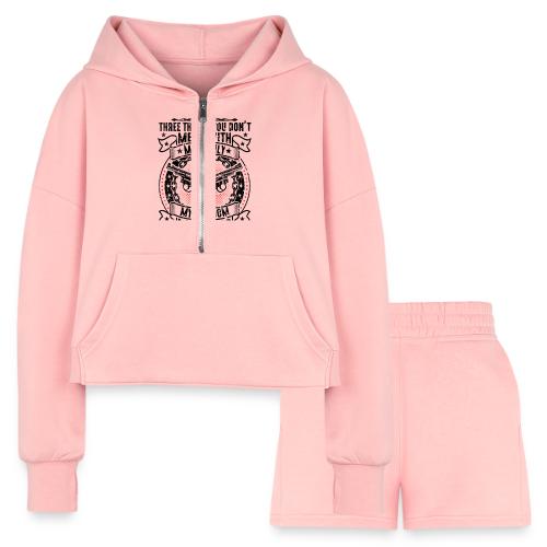 Three Things You Don't Mess With BLACK - Women’s Cropped Hoodie & Jogger Short Set