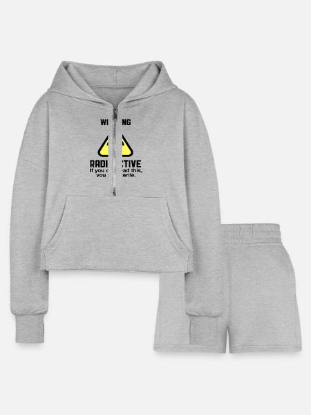 Engineer warning - Women’s Cropped Hoodie & Jogger Short Set - heather gray - Front