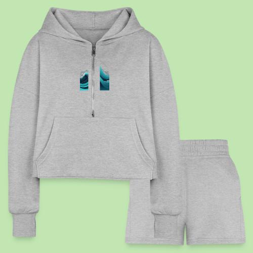 Dynamic Ocean Wave Illustration - Women’s Cropped Hoodie & Jogger Short Set