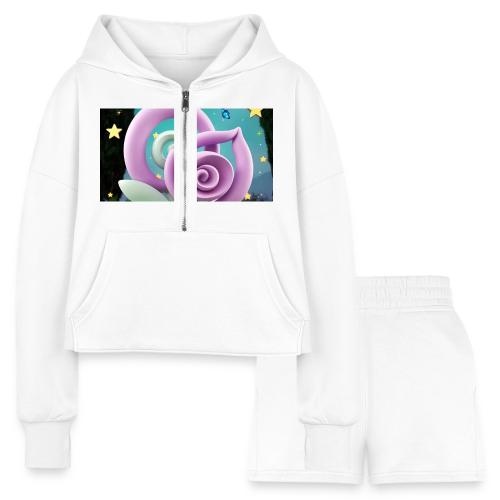 Lila Bloom | Double Floral Eco-Inspired Art - Women’s Cropped Hoodie & Jogger Short Set