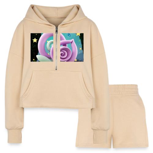 Lila Bloom | Double Floral Eco-Inspired Art - Women’s Cropped Hoodie & Jogger Short Set