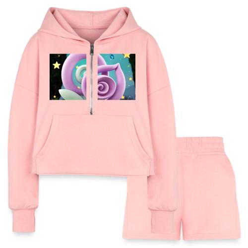 Lila Bloom | Double Floral Eco-Inspired Art - Women’s Cropped Hoodie & Jogger Short Set