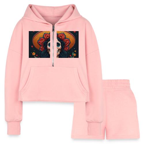 Charra Skull Art | Traditional Mexican Design - Women’s Cropped Hoodie & Jogger Short Set