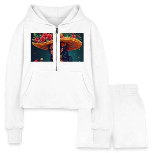 Mexican Design, Regional Mexican Charro Woman - Women’s Cropped Hoodie & Jogger Short Set
