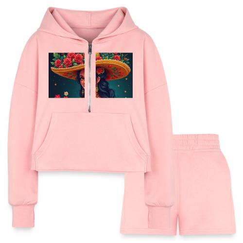 Mexican Design, Regional Mexican Charro Woman - Women’s Cropped Hoodie & Jogger Short Set