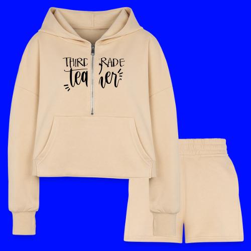 Third Grade Teacher T-Shirts - Women’s Cropped Hoodie & Jogger Short Set