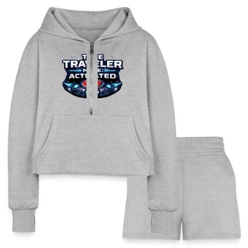 Time Traveler Mode – Futuristic Neon Sci-Fi Tee - Women’s Cropped Hoodie & Jogger Short Set