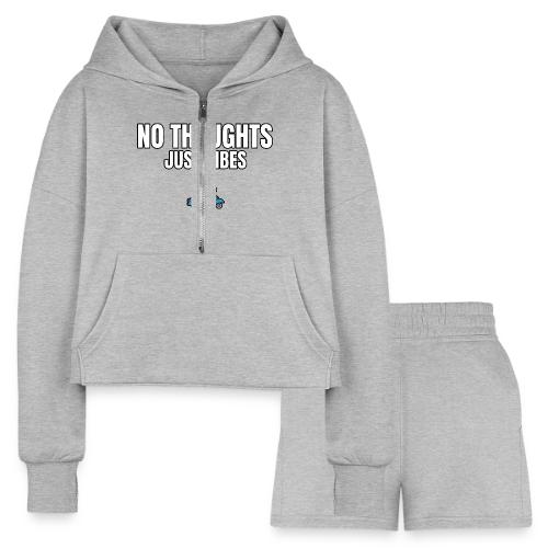 No Thoughts Just Vibes Funny Frog Shirt - Women’s Cropped Hoodie & Jogger Short Set