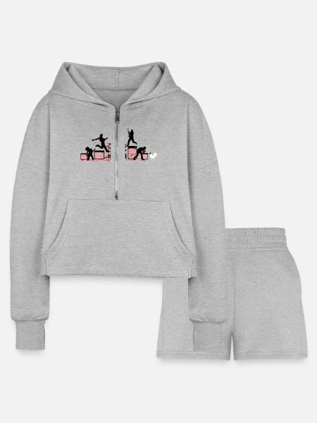 Rock Out With Your Cock Out - Women’s Cropped Hoodie & Jogger Short Set - heather gray - Front
