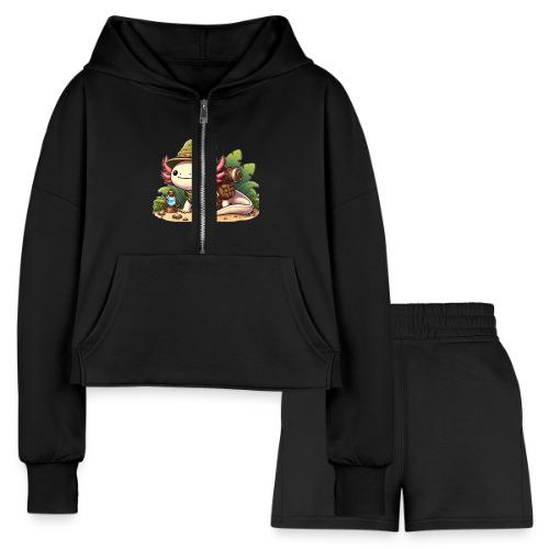 Cute Axolotl Adventure Graphic - Women’s Cropped Hoodie & Jogger Short Set